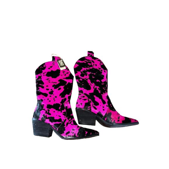 Dingo Live A Little Neon Pink Boots Calf Hair Size 7 - Picture 5 of 9
